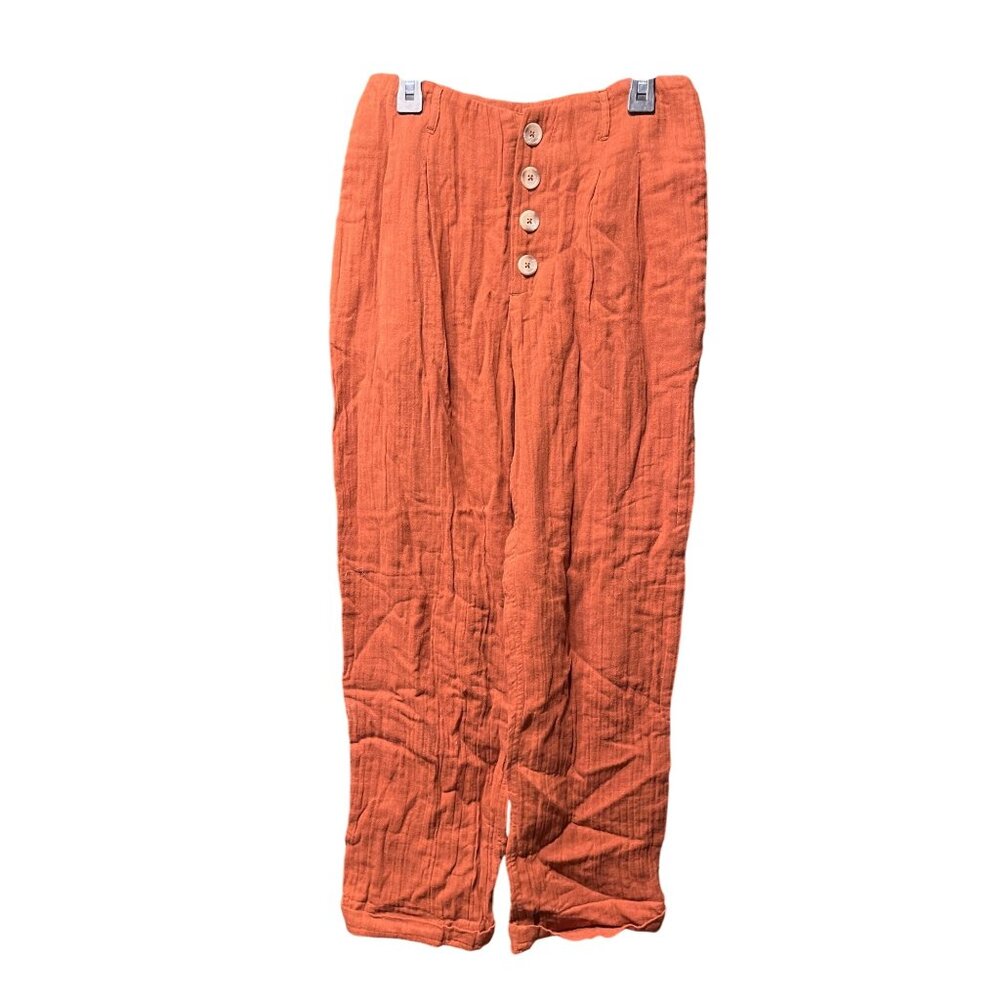 L*Space Burnt Orange Georgie Pant 100% Cotton 4-Button Closure Functional Pocket